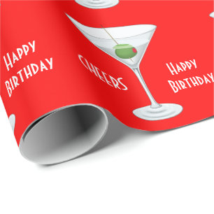 Birthday Cheers Martini Glass Olive Cocktails Red Cadeaupapier