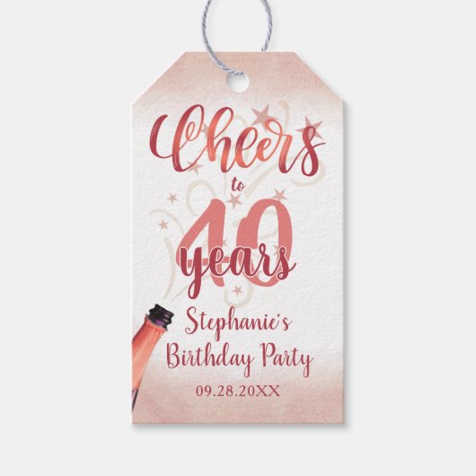 'Birthday CHEERS' NAAR # JAAR Roos Gold Script Cadeaulabel (Voorkant)