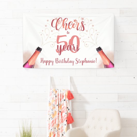 'Birthday CHEERS' NAAR # JAAR Roos Gold Script Spandoek (Insitu)