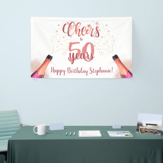 'Birthday CHEERS' NAAR # JAAR Roos Gold Script Spandoek (Beurs)