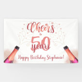 'Birthday CHEERS' NAAR # JAAR Roos Gold Script Spandoek (Horizontaal)