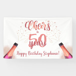 'Birthday CHEERS' NAAR # JAAR Roos Gold Script Spandoek