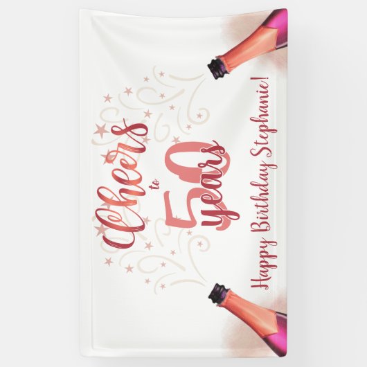 'Birthday CHEERS' NAAR # JAAR Roos Gold Script Spandoek (Verticaal)