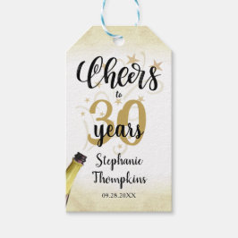 'Birthday CHEERS' NAAR # YEARS Black Gold Script Cadeaulabel