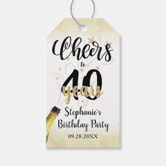 'Birthday CHEERS' NAAR # YEARS Black Gold Script Cadeaulabel (Voorkant)