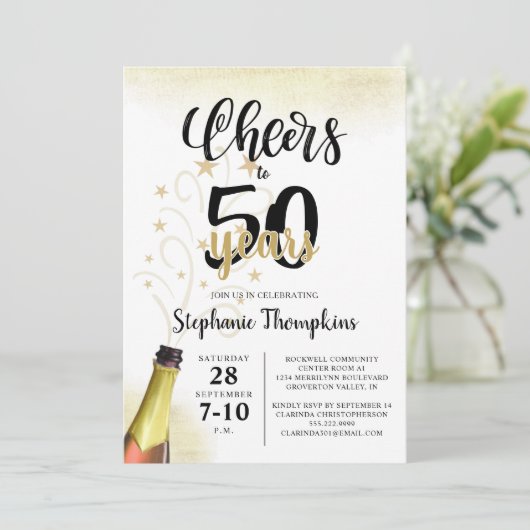 'Birthday CHEERS' NAAR # YEARS Black Gold Script Kaart (Staand voorkant)