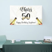'Birthday CHEERS' NAAR # YEARS Black Gold Script Spandoek (Beurs)