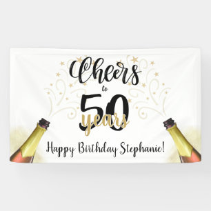 'Birthday CHEERS' NAAR # YEARS Black Gold Script Spandoek