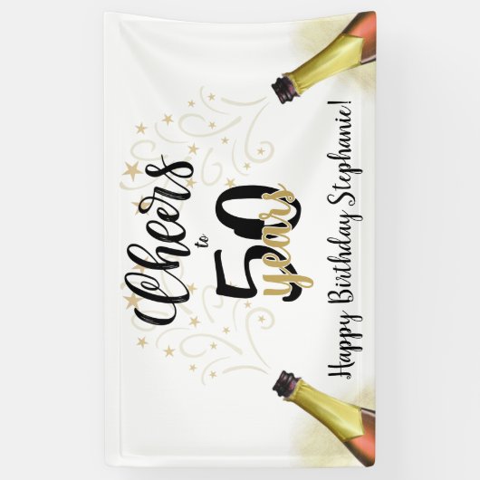 'Birthday CHEERS' NAAR # YEARS Black Gold Script Spandoek (Verticaal)