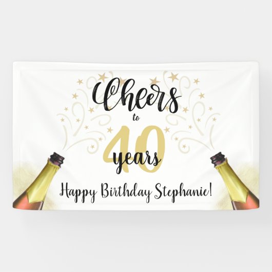 'Birthday CHEERS' NAAR # YEARS Black Gold Script Spandoek (Horizontaal)