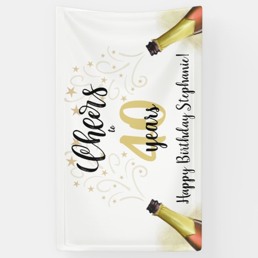 'Birthday CHEERS' NAAR # YEARS Black Gold Script Spandoek (Verticaal)