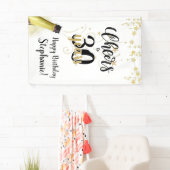 'Birthday CHEERS' NAAR # YEARS Black Gold Script Spandoek (Insitu)