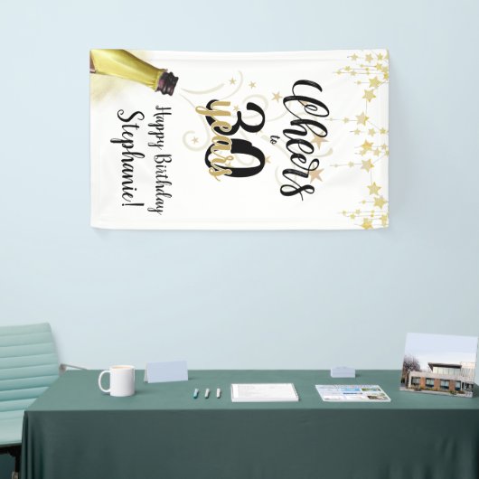 'Birthday CHEERS' NAAR # YEARS Black Gold Script Spandoek (Beurs)