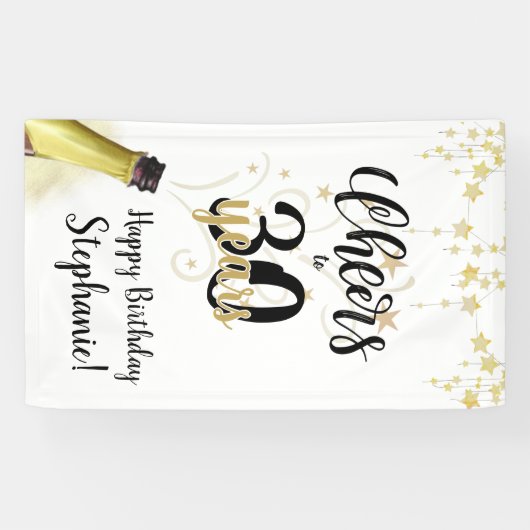 'Birthday CHEERS' NAAR # YEARS Black Gold Script Spandoek (Horizontaal)