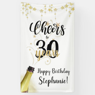 'Birthday CHEERS' NAAR # YEARS Black Gold Script Spandoek