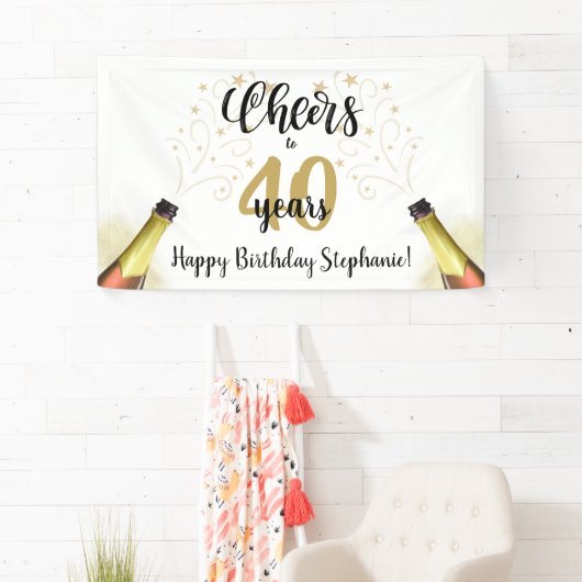 'Birthday CHEERS' NAAR # YEARS Black Gold Script Spandoek (Insitu)