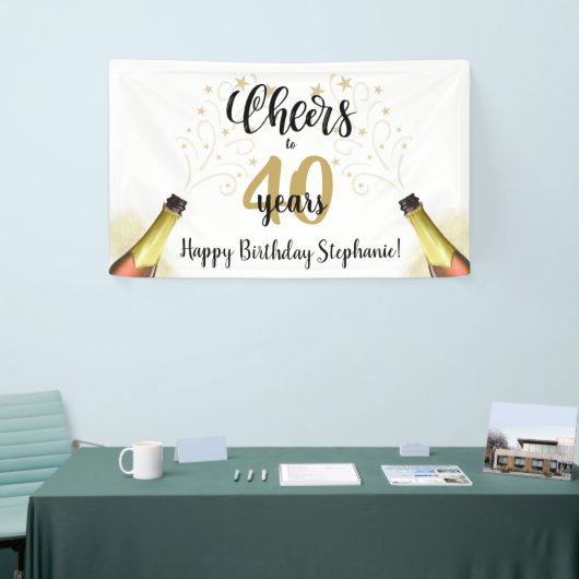 'Birthday CHEERS' NAAR # YEARS Black Gold Script Spandoek (Beurs)