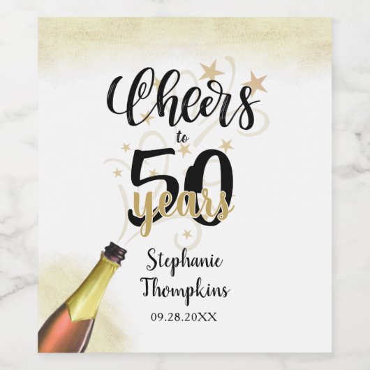 'Birthday CHEERS' NAAR # YEARS Black Gold Script Wijn Etiket (Enkel label)