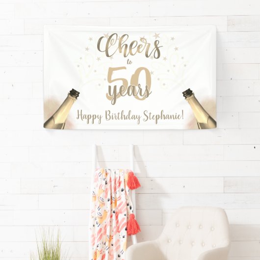 Birthday CHEERS TO # YEARS Champagne Gold Script Spandoek (Insitu)