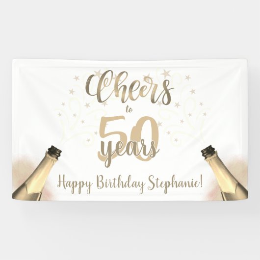 Birthday CHEERS TO # YEARS Champagne Gold Script Spandoek (Horizontaal)