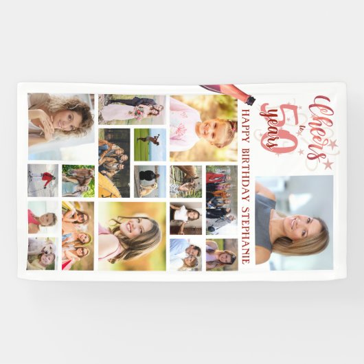 Birthday CHEERS TO # YEARS Roos Gold Photo Collage Spandoek (Horizontaal)