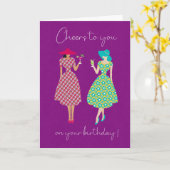Birthday Cheers Women with Drinks Card Kaart (Gele Bloem)