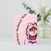 Birthday Cherry Cupcake Doodle Food Fight and roze Briefkaart (Staand voorkant)