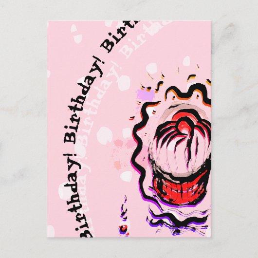 Birthday Cherry Cupcake Doodle Food Fight and roze Briefkaart (Voorkant)