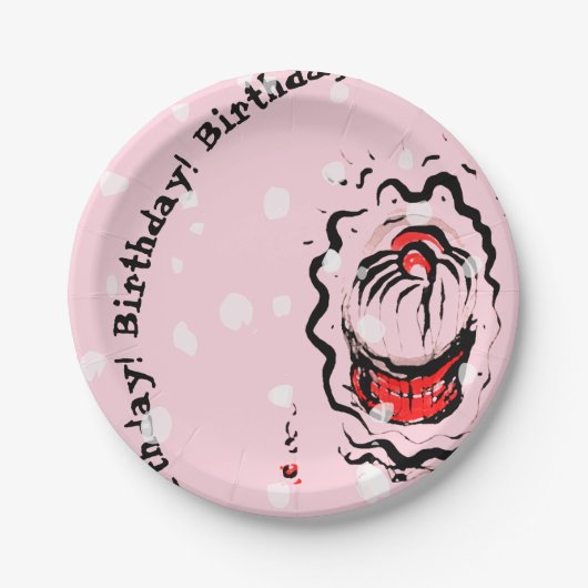 Birthday Cherry Cupcake Doodle op roze Papieren Bordje (Voorkant)