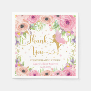 Birthday Chic Fairy Pink Floral Gold Baby shower Servet