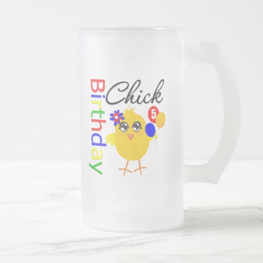 Birthday Chick 5 jaar oud Matglas Bierpul (Rechts)