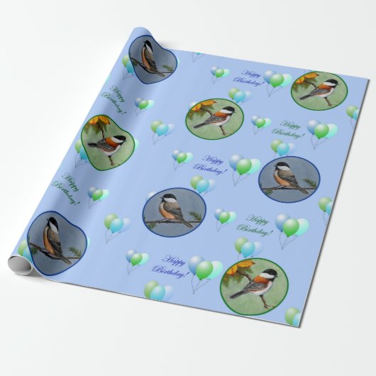 Birthday - Chickadees Cadeaupapier (Uitgerold)