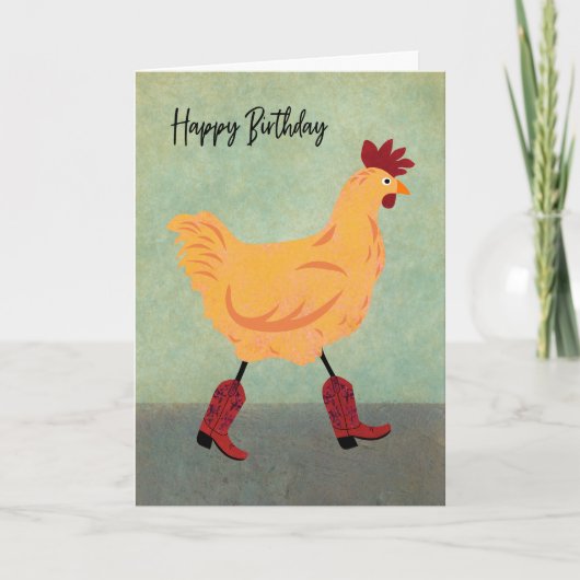 Birthday Chicken Wearing Cowboy Boots Kaart (Voorkant)