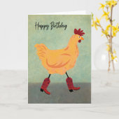 Birthday Chicken Wearing Cowboy Boots Kaart (Gele Bloem)