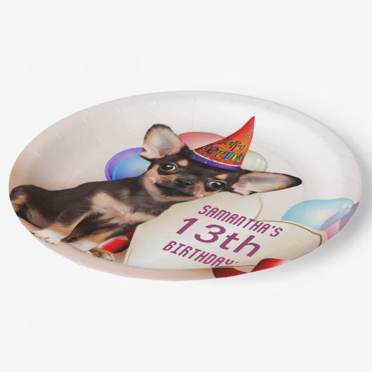 Birthday Chihuahua gepersonaliseerd papieren bord (Gekanteld)