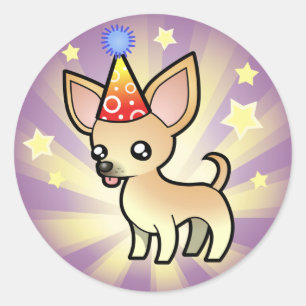 Birthday Chihuahua (gladde jas) Ronde Sticker