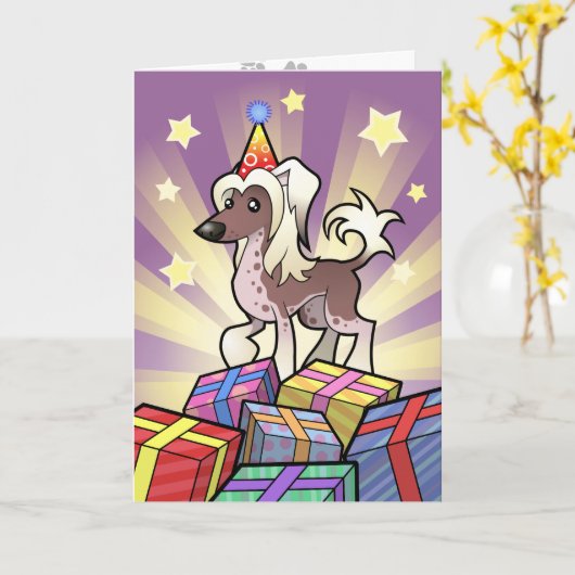 Birthday Chinese Crested (haarloos) Kaart (Gele Bloem)