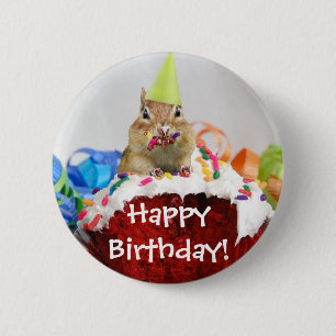 Birthday Chipmunk Ronde Button 5,7 Cm