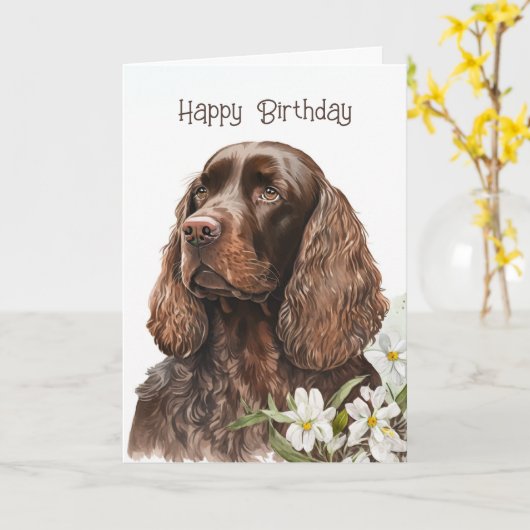 Birthday Chocolate Cocker Spaniel Kaart (Gele Bloem)
