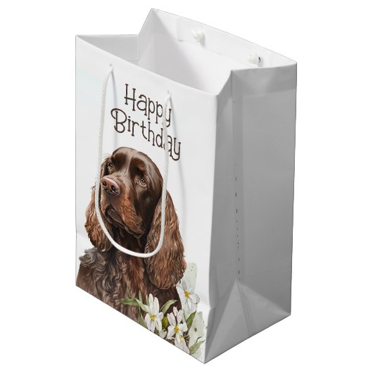 Birthday Chocolate Cocker Spaniel Medium Cadeauzakje (Voorkant Gekanteld)