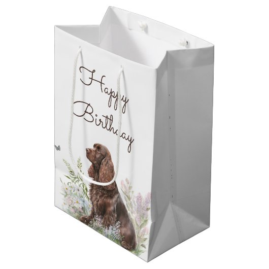 Birthday Chocolate Cocker Spaniel Medium Cadeauzakje (Voorkant Gekanteld)