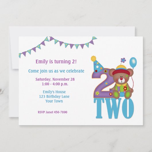 Birthday Clown Beer, Two, Birthday Invitation Kaart (Voorkant)