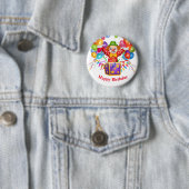 Birthday Clown Button Pin (In situ)