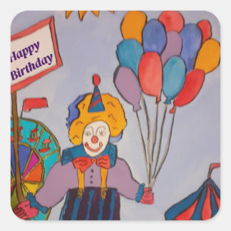 Birthday Clown Vierkante Sticker