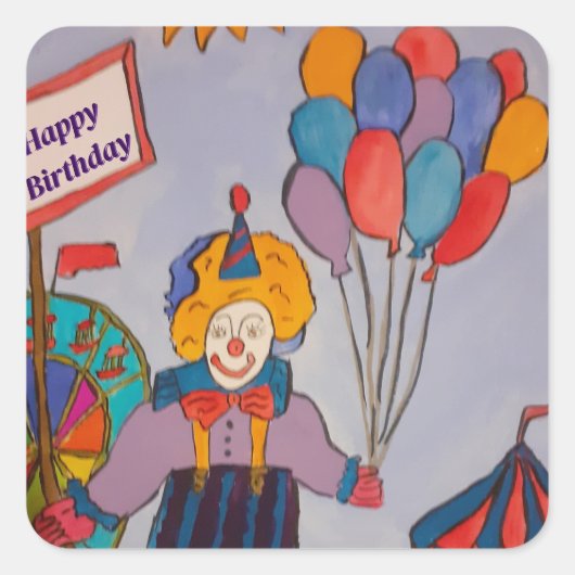 Birthday Clown Vierkante Sticker (Voorkant)