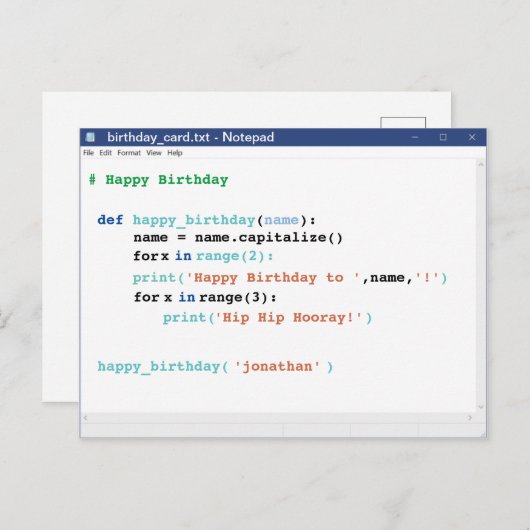 Birthday Coder Format Notitieblok Computer Program Briefkaart (Voorkant / Achterkant)
