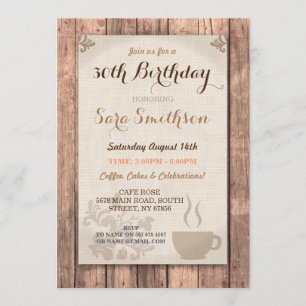 Birthday Coffee Friends Party Rustic Cafe Wood Kaart