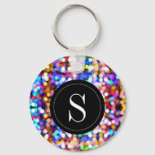 Birthday Colorful Bokeh Lights Monogram Initiaal Sleutelhanger (Voorkant)