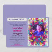  Birthday Colorful Photo Balloon Party Invitation Kaart (Voorkant / Achterkant)