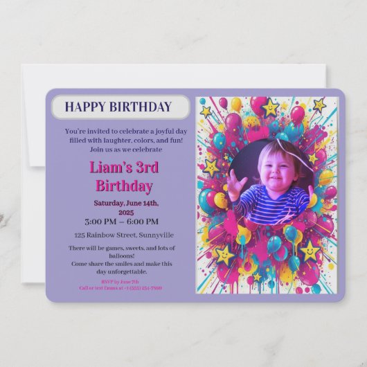 Birthday Colorful Photo Balloon Party Invitation Kaart (Voorkant)